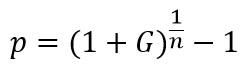 p = (1 + G) hoch (1 / n) - 1