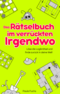 neon-hellgrüner Hintergrund mit roter Schrift und ein paar einfachen Schemazeichnungen von Gitterrätseln